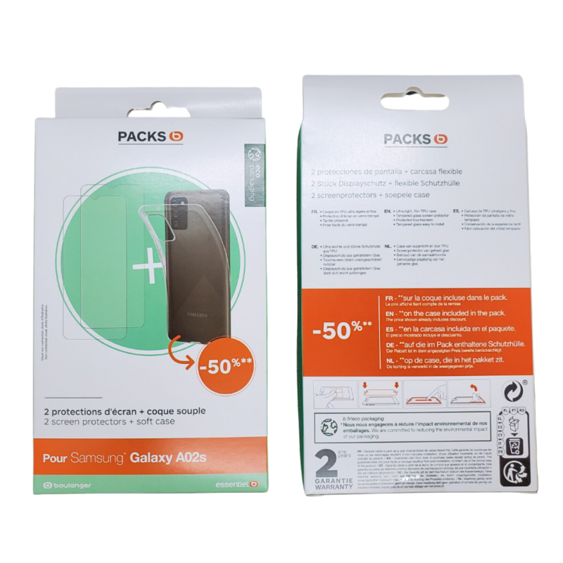 Pack Coque + 2Pcs Film Protection ESSENTIELB pour Samsung Galaxy A02s — Accessoire · Smarty Paris 18e